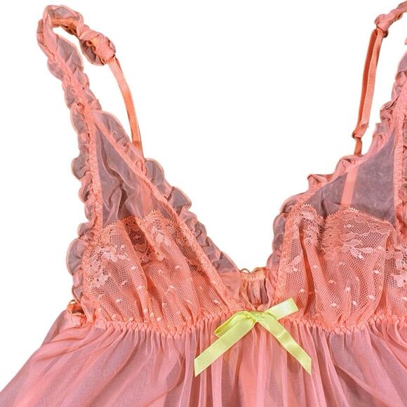 Y2K Victorias Secret Peach Bow Sheer Slip - S - Picture 3 of 6